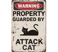 Vintage Attack Black Cat Warning Sign Metal Sign 8x12 in Retro Gift for Outdoor Wall Decor