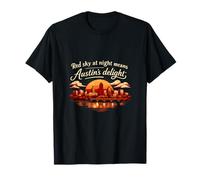 Vintage Austin Texas Skyline Red Sky at Night City Pride T-Shirt
