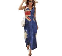 Vintage Australia Australian Flag Womens Sleeveless Dress Casual V-Neck Maxi Dress Sundress S