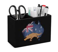 Vintage Australia Map Flag Australian Platy-Pus Leather Pen Pot 2 Sections Pencil Holder Office Desktop Organizer Makeup Storage