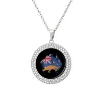 Vintage Australia Map Flag Australian Platy-Pus Round Pendant Necklace Diamond Edging Brilliant Personalized Jewelry Gifts for Women Silver-style
