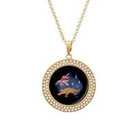 Vintage Australia Map Flag Australian Platy-Pus Round Pendant Necklace Diamond Edging Brilliant Personalized Jewelry Gifts for Women Golden-style