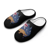 Vintage Australia Map Flag Australian Platy-Pus Slippers Women Winter Warm Cotton Hotel Slippers Anti-Slip Indoor Slip-Ons House Shoes 7-8（39-40