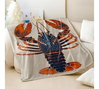 Vintage Australian Lobster Print Flannel Blanket - Super Soft and Cozy Ocean Theme Blanket, Versatile Plush Throw for Restaurant and Home Decor (01,75x100cm)