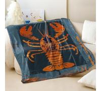 Vintage Australian Lobster Print Flannel Blanket - Super Soft and Cozy Ocean Theme Blanket, Versatile Plush Throw for Restaurant and Home Decor (02,200x200cm)