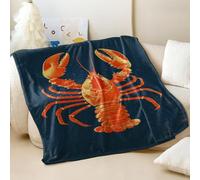 Vintage Australian Lobster Print Flannel Blanket - Super Soft and Cozy Ocean Theme Blanket, Versatile Plush Throw for Restaurant and Home Decor (04,150x200cm)