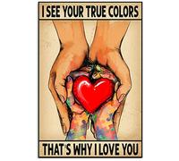 Vintage Autism Child Hand I See Your True Colors That's Why I Love You Poster Metal Aluminium Tin Sign 12x16 Inch Wall Decor