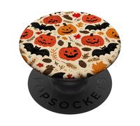 Vintage Autumn Falling Leaves Fall Pumpkin Bats Halloween PopSockets Adhesive PopGrip