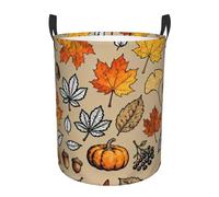 Vintage Autumn Leaves Beige Circular Laundry Hamper With Handles Storage Basket Waterproof Storage Bin For Clothes 19.6x15.7 Inch