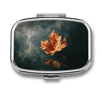Vintage Autumn Maple Leave Pill Box 2 Compartment Portable Medicine Pill Case Travel Pill Organizer for Pocket Purse