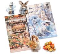 Vintage Autumn Winter Journaling Stickers for Adults,2 Books Pre-Cut PET Transparent Stickers,Seasonal Themes Decorative Ephemera Kit,Aesthetic Scrapbooking Supplies for Journals,Planner & DIY Crafts