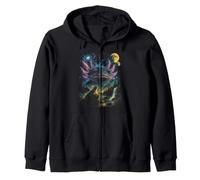 Vintage Axolotl Cosmic Moon 90s Space Nature Art Zip Hoodie