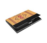 Vintage Aztec Native American Indian Southwest Orange Geometric Business Card Holder Leather, Slim Credit Card Case Stainless Steel Wallet for Women and Men Unisex Business Card Holder