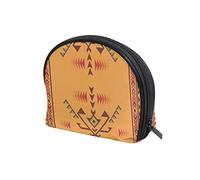 Vintage Aztec Native American Indian Southwest Orange Geometric Women's Shell Shape Cosmetic Makeup Bag, With Zipper Travel Toiletry Bag, Colorful Storage Bag for Lady Girl 8 x 2.5 x 5.5 inch