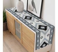 Vintage Aztec Table Runner 13x108 inch Ethnic Tribal Style Blue Grey Mottled Geometric Cotton Linen Dining Table Runner Ideal for Dresser Kitchen Coffee Tables - Machine Washable