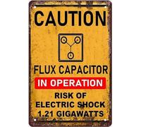 Vintage Back To The Future Flux Capacitor 1 21 Gigawatt Caution Metal Tin Sign Wall Art Decor Plaque Signs Retro Tin Poster Plaque For Street Home Bar Club Wall Decor Gift For Women Men 8x5.5 Inch