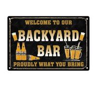 Vintage Backyard Bar Metal Tin Sign Retro Beer Wall Art Poster for Home Bar Man Cave Cafe Wall Decor 7.9 x 11.9 Inch