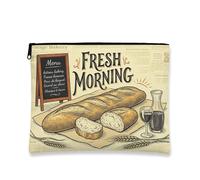 Vintage Bakery Makeup Bag, Fresh Morning Bread Print Cosmetic Travel Pouch for Women, Portable Small Canvas Zipper Organizer, Perfect for Summer Picnics, Beige, 7x9 Inch, Bakery