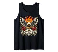 Vintage Bald Eagle Freedom Sunburst Flames Roses Graphic Tank Top