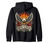 Vintage Bald Eagle Freedom Sunburst Flames Roses Graphic Zip Hoodie