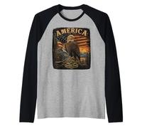 Vintage Bald Eagle Patriotic USA Flag National Parks Camping Raglan Baseball Tee