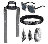 Vintage Ballroom Accessories Kit - Sequin Bracelet, Costume Sunglasses | Festival Earrings and Head Wrap Combination for Themed Events Carn Dresses