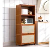 Vintage Bamboo Kitchen Storage Cabinet 4Tier Microwave Stand Rustic Shelves for Pantry Organization 70cm Kitchen Display Rack SpaceSaving Furniture Solutions