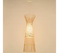 Vintage Bamboo Pendant Light Fixture with Rattan Shade - Handmade Hanging Chandelier for Kitchen Island, Dining Room, and Entryway (26.3in)