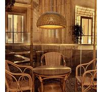 Vintage Bamboo Rattan Weaving Pendant Light - 38cm Natural Wicker Ceiling Lamp Shade for Restaurant Cafe Bedroom Tea Room & Living Room Chandelier E27