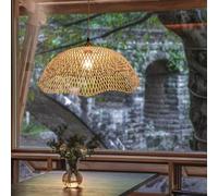 Vintage Bamboo Wicker Pendant Light - Handmade Eco-Friendly Ceiling Lamp for Bedroom & Corridor Creative Recessed Design Stylish Home Decor Lighting (Combination Style)
