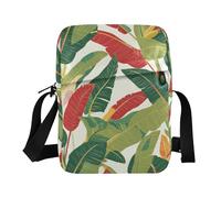 Vintage Banana Leaves Red Green Flat Style messenger bag cute over the shoulder bags for men Women's Cross Body Purse Shoulder Handbag Adjustable Strap for Shopping Shopping work