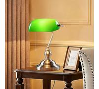 Vintage Bankers Desk Lamp - Brass Base with Pull Chain for Office and Study - Classic Home Decor Enhancer