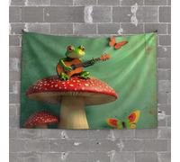 Vintage Bar Decor A Frog Plays Guitar On A Mushroom Tapestry Men Cave Decor Door Decorations for Bedroom(100X150CM)