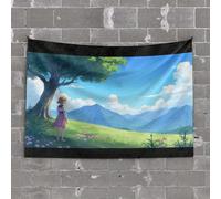 Vintage Bar Decor A Girl Stands Under A Tree, Gazing at Distant Mountains Tapestry Men Cave Decor Door Decorations for Bedroom(75X100CM)