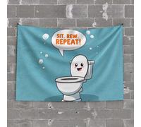 Vintage Bar Decor A Happy Toilet With A Speech Bubble Saying "Sit. Rewind. Repeat!" Tapestry Funny Outdoor Decor Funny Decor For Bar(100X150CM)
