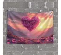 Vintage Bar Decor A Heart-Shaped Flower Blooms in The Mountains at Sunset Tapestry Men Cave Decor Door Decorations for Bedroom(75X100CM)