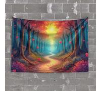 Vintage Bar Decor A Path Through A Forest with Red Hearts Floating in The Air Tapestry Men Cave Decor Door Decorations for Bedroom(100X150CM)