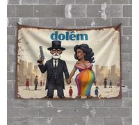 Vintage Bar Decor Dolêm: A Tale of Adventure in The City Tapestry Bar Man Cave Decor Wall Tapestry for Bedroom(100X150CM)
