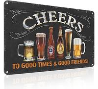 Vintage Bar Decor Pub Beer Cheers Sign 8"x12" -Cheers to Good Time & Good Friends - Retro Bar Signs for Home Bar Man Cave Wall Decor