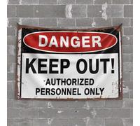 Vintage Bar Decor Red and White Danger Sign: Keep Out - Authorized Personnel Only Tapestry Bar Man Cave Decor Wall Tapestry for Bedroom(75X100CM)