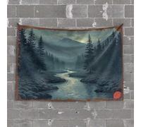 Vintage Bar Decor Serene Forest River with Mountains in Background Tapestry Bar Man Cave Decor Wall Tapestry for Bedroom(75X100CM)