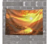 Vintage Bar Decor Sunset Over A Serene Lake with Mountains in The Background Tapestry Men Cave Decor Door Decorations for Bedroom(100X150CM)