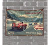 Vintage Bar Decor Vintage Race Car Poster: Trophee Trerangonational 1955 Tapestry Bar Man Cave Decor Wall Tapestry for Bedroom(75X100CM)
