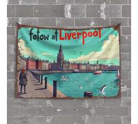 Vintage Bar Decor Vintage Travel Poster: Fotow At Liverpool'S Historic Waterfront Tapestry Cool Things for Your Room Small Wall Tapestry(75X100CM)