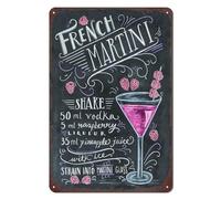 Vintage Bar Metal Tin Sign Retro Cocktail Wall Decor Man Cave Wall Sign 12 x 8 inch - French Martini