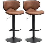 HOMCOM Bar Stool Set of 2 Microfiber Cloth Adjustable Armless Chairs Brown | TJ Hughes