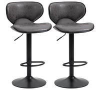 Vintage Bar Stool Set of 2 PU Leather Adjustable Height Armless Chairs