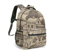 Vintage Barn and Grain Silo Print 16 Inch Backpack Rustic Farmhouse Etching Sketch Style Countryside Rural Travel Daypack (02)