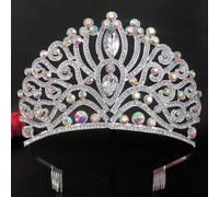 Vintage Baroque AB Crystal Wedding Tiara Crown for Women - Rhinestone Bridal Hair Accessories, Princess Head Jewelry, Silver Color