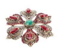 Vintage Baroque Flower Brooch Pin Red Alloy for Women | Hollow Badge Design, Floral Shape, Festive Christmas Accent, Statement Piece for Holiday Season and Jewelry
